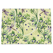 トンボを使ったブルーベリーパターン ラージペーパーバッグ (正面)