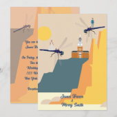 トンボを飛行機に見立てた崖城のウェディング 招待状 (正面/裏面)