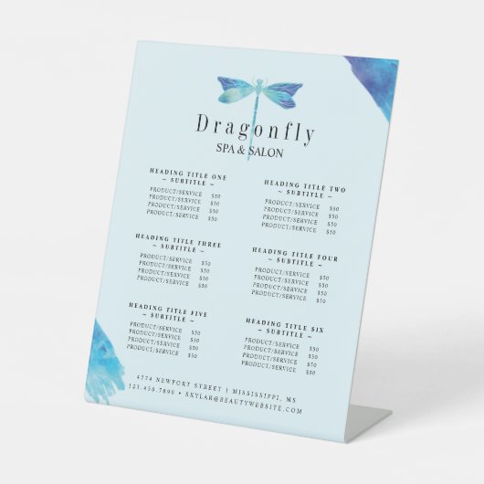 トンボエレガントのロゴ青とアクアウォーターカラー 台座サイン (正面)