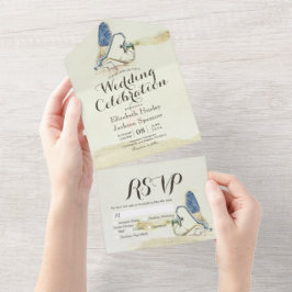 トンボカップル交配ハート形状結婚式RSVP オールインワン招待状