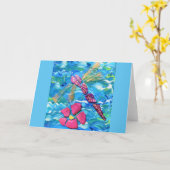 トンボシーグラスミックスメディアコラージュ カード (黄色い花)