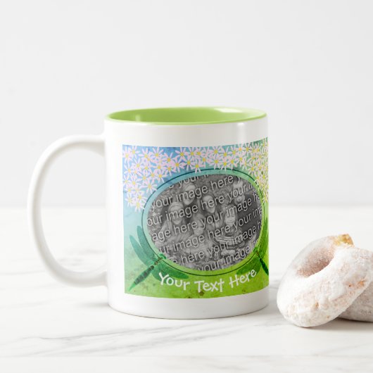 トンボデイジー花パーソナライズされた写真 ツートーンマグカップ (ドーナツ)