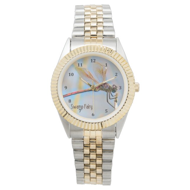 トンボデザインと金ゴールドを見る翼 腕時計 (正面)