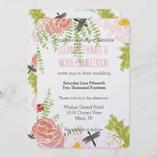 トンボバラ水彩庭園の結婚式 招待状 (正面/裏面)