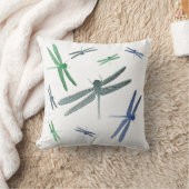 トンボパターン枕青いティール（緑がかった色）の緑 クッション (ブランケット)