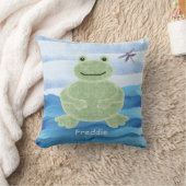 トンボパーソナライズされたイ付きグリーンカエル枕 クッション (ブランケット)