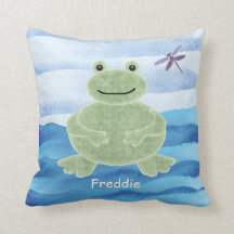 トンボパーソナライズされたイ付きグリーンカエル枕