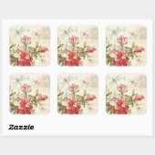 トンボヴィンテージフローラ赤い花ツツジ スクエアシール (シート)