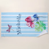 トンボ及びフローラ水彩洗ストライプ浄 ビーチタオル (正面)