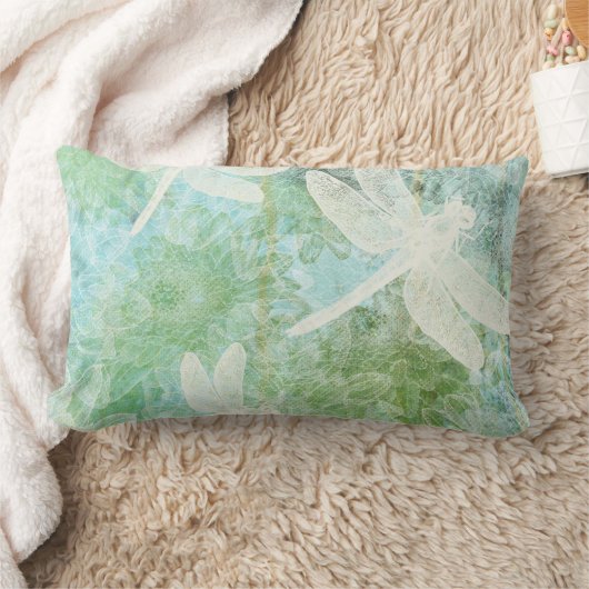 トンボ及び花柄 ランバークッション (ブランケット)