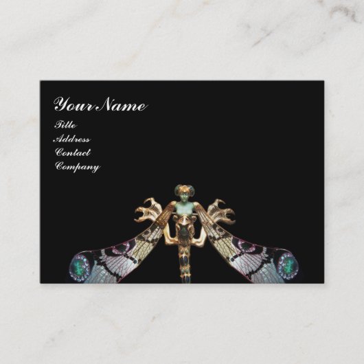 トンボ女性ファンタジー金ゴールドジュエルブラック 名刺 (正面)
