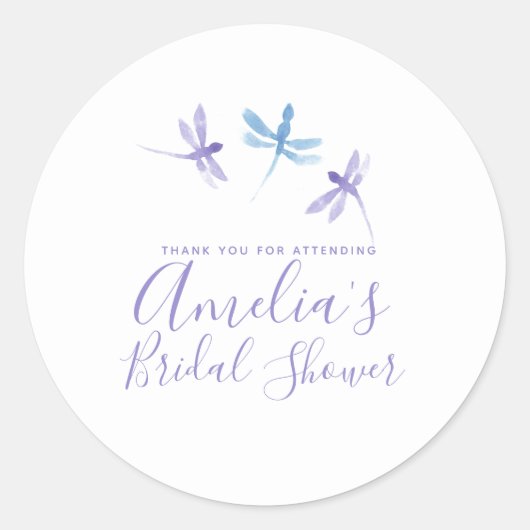 トンボ手描き紫色の結婚前お披露目パーティー ラウンドシール (正面)