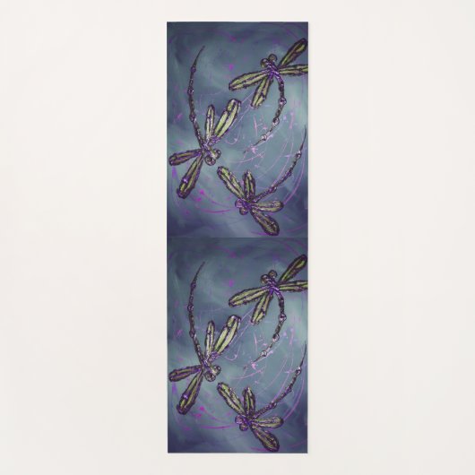 トンボ紫の夜のフリット風呂タオルセット ヨガマット (正面)