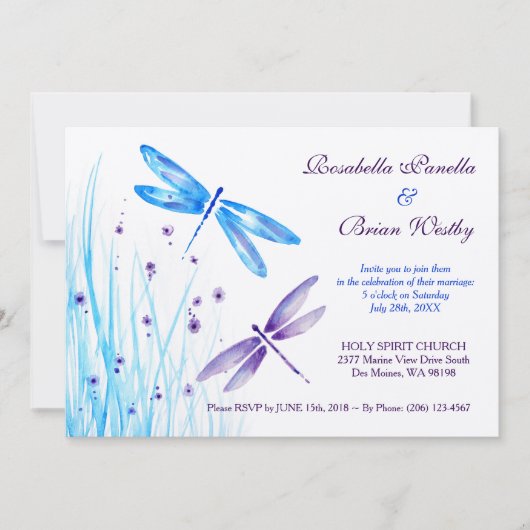 トンボ結婚式招待状 – 青い水色 招待状 (正面)