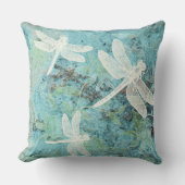 トンボ花パターンティール(緑がかった色)ブルース クッション (正面)