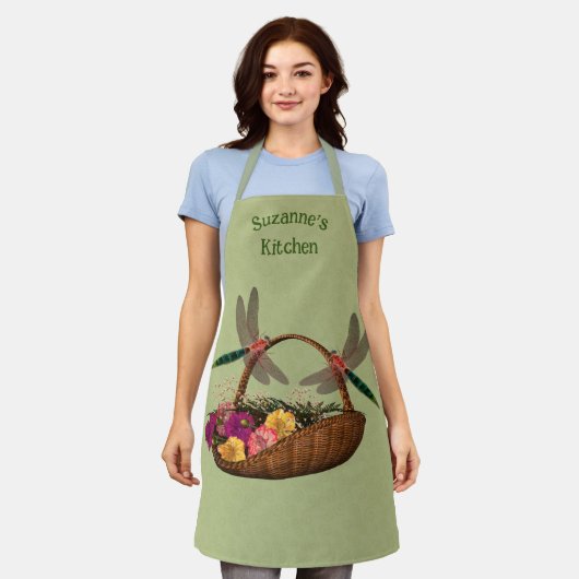 トンボ花パーソナライズされた籠 エプロン (着用した状態)