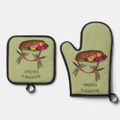 トンボ花パーソナライズされた籠 鍋つかみ&鍋敷きセット (正面)