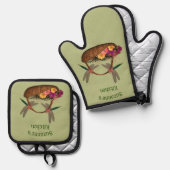 トンボ花パーソナライズされた籠 鍋つかみ&鍋敷きセット (正面/裏面)