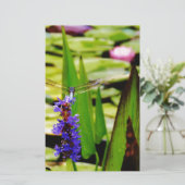 トンボ蓮と紫の花 便箋 (スタンド正面)