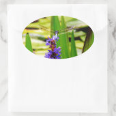 トンボ蓮と紫の花 楕円形シール (バッグ)