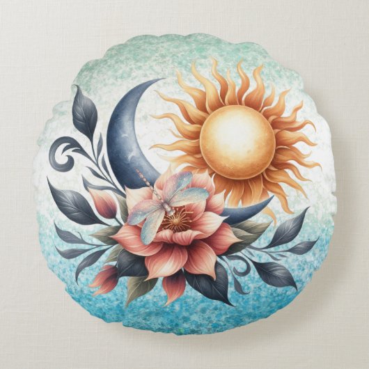 トンボ蓮の花の瞑想 ラウンドクッション (正面)