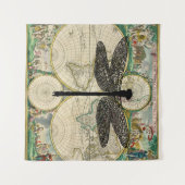 トンボ虫の虫シルエット古いマップ タペストリー (正面(横))