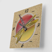 トンボ記号（テクスチャ付き背景）壁時計 スクエア壁時計 (傾斜)