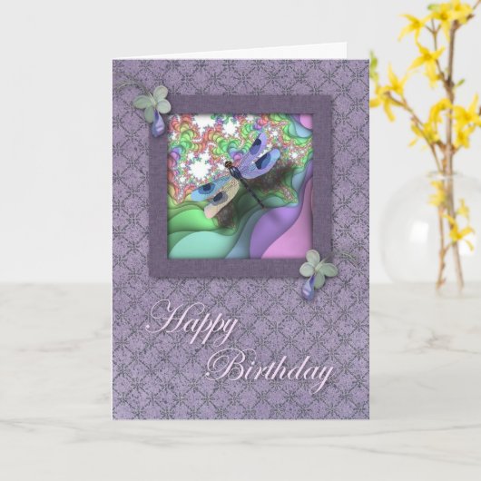 トンボ誕生日カード カード (黄色い花)