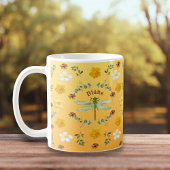 トンボ金ゴールド、緑、黄色の花 コーヒーマグカップ