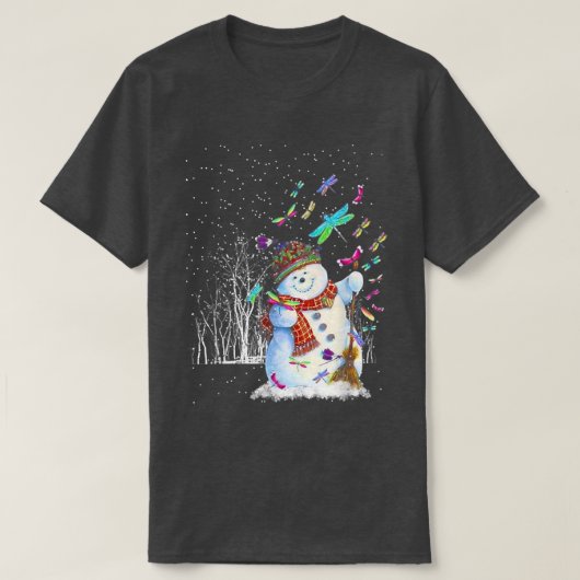 トンボ雪だるまスカーフクリスマスツリーフォレストWi Tシャツ (デザイン正面)