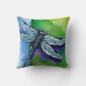 トンボ青い緑の水の色のアート絵画ズ クッション (裏面)