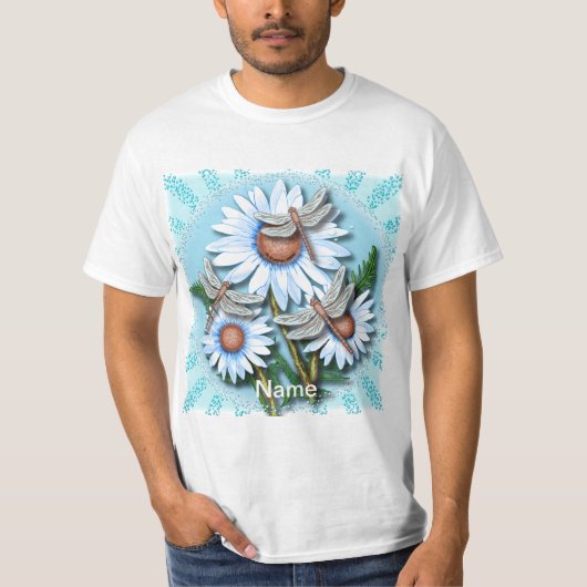 トンボ青デイジー花 Tシャツ (正面)