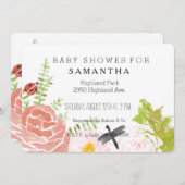 トンボ類バラウォーターカラーガーデンベビーシャワー 招待状 (正面/裏面)