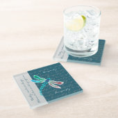 トンボ(ティール（緑がかった色）) – グラスコパーソナライズされたースター ガラスコースター (アングル)