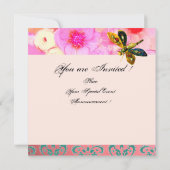 トンボ、バラとアネモネの花のブライズシャワー 招待状 (裏面)