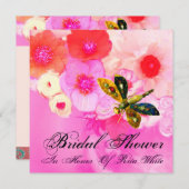 トンボ、バラ、アネモネの花のブライダルシャワー 招待状 (正面/裏面)