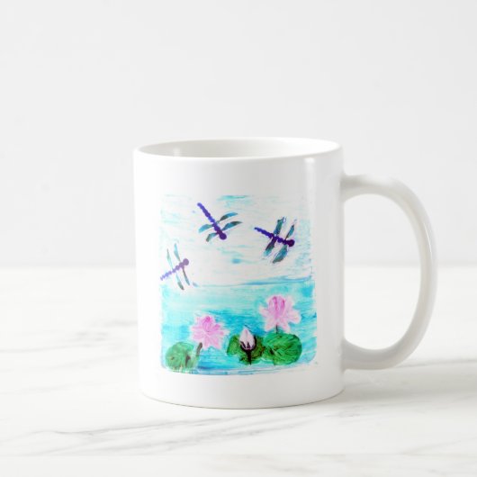 トンボ、《植物》スイレン絵画の花 コーヒーマグカップ (右)