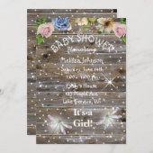 トンボ、花とキラキラ赤ちゃんシャワー 招待状 (正面/裏面)