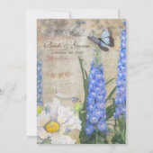 トンボ 蝴蝶 デルフィニウム と ポピー 花のアート 招待状 (裏面)