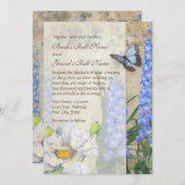 トンボ 蝴蝶 デルフィニウム と ポピー 花のアート 招待状 (正面/裏面)