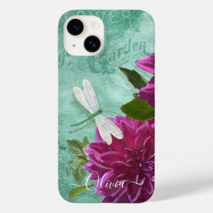 トンボwの紫色のディナー用大皿のダリアの花 Case-Mate iPhone 14ケース