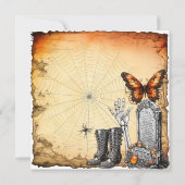 トンムストンバタフライスケルトンとブーツハロウィーン 招待状 (裏面)