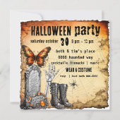 トンムストンバタフライスケルトンとブーツハロウィーン 招待状 (正面)
