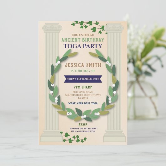 トーガパーティー 誕生日 古代ローマの巻き物 招待状 (スタンド正面)