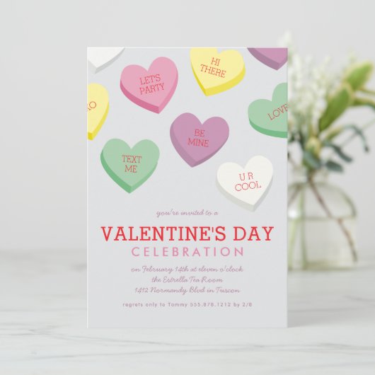 トーキングキャンディハートバレンタインデーパーティの招待状 招待状 (スタンド正面)