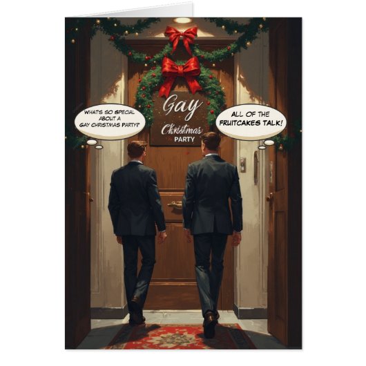 トーキングフルーツケーキパーティー：面白いゲイのクリスマスカード (正面)