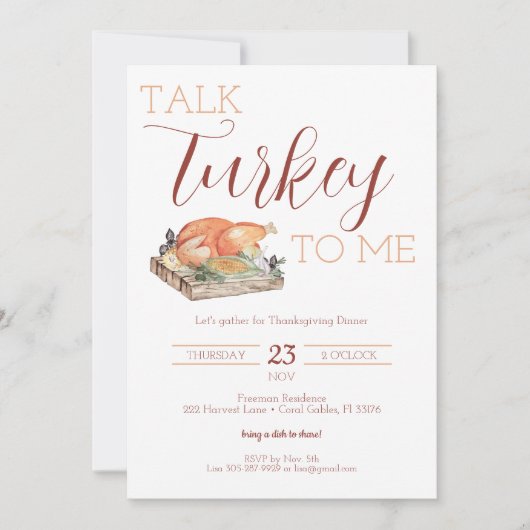 トークターキー素朴サンクスギビングディナー招待状 招待状 (正面)