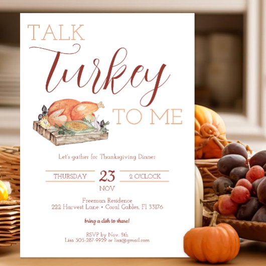 トークターキー素朴サンクスギビングディナー招待状 招待状