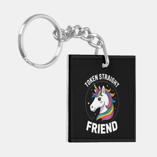 トークンストレートフレンドユニコーンゲイLGBTQプライド同盟 キーホルダー (正面左)