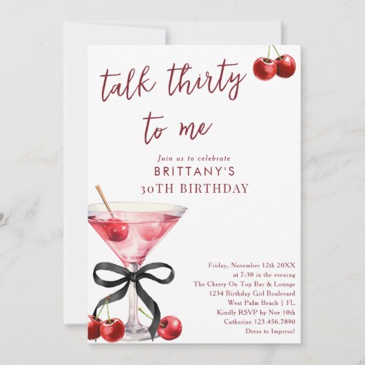 トーク30私にさくらんぼマルティーニ30歳の誕生日 招待状 (正面)